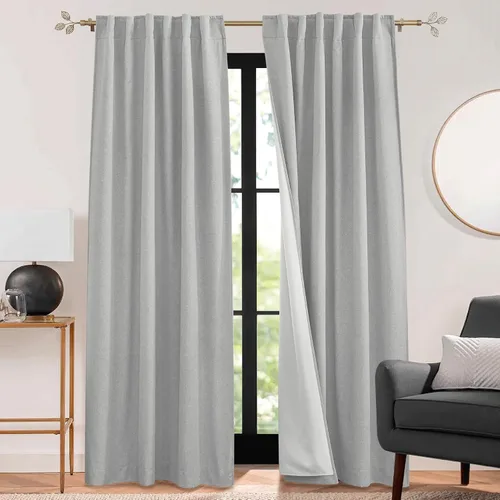 Vista 43 de RYB HOME - Cortinas con cancelación de ruido de 63 pulgadas de largo, juego de 2 paneles, 3 capas totales, cortinas opacas, insonorizadas