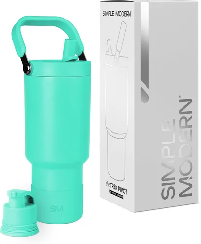 Vista 16 de Simple Modern Trek Pivot Vaso con pajita abatible de 30 oz con asa Botella de agua y protector Tapas intercambiables de pajita y para beber