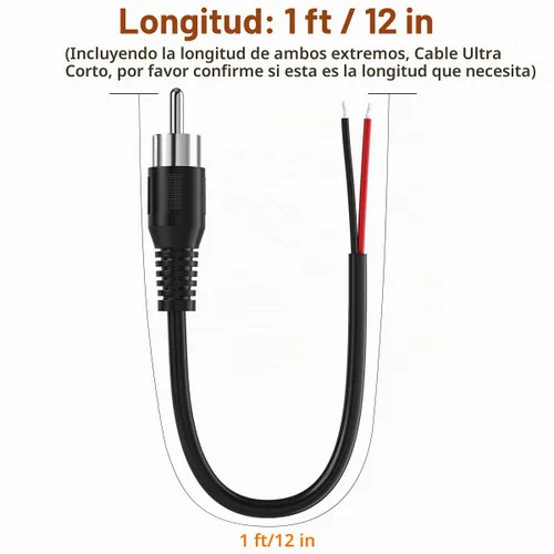 Vista 3 de SIOCEN Paquete de 3 cables RCA a desnudo, cable de altavoz, conector macho RCA, adaptador a cable desnudo, extremo abierto, coleta, audio y video