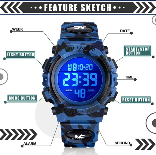 Vista 2 de Reloj digital deportivo impermeable LED 50M para niños, regalos para niños