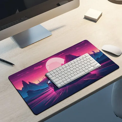Vista 5 de Large Mouse Pad Synthwave Car Mountain Red Sun Vaporwave Desk Mat Computer Accessories Gaming Office Organizers Supplies Decor Essentials Keyboard