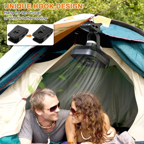 Vista 4 de Ventilador portátil recargable con luz, 8 pulgadas, funciona con pilas, 20000 mAh, 78 horas de tiempo de trabajo, silencioso, fuerte flujo de aire