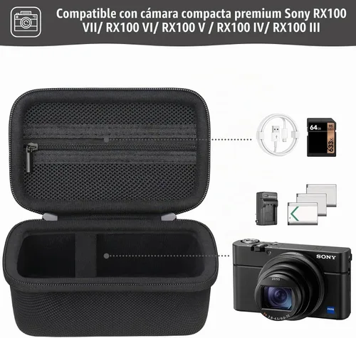 Vista 2 de Funda rígida de viaje para Sony RX100 VII, VI, V, IV, III Advanced Premium Compact Camera, funda protectora con bolsillo de malla con cremallera