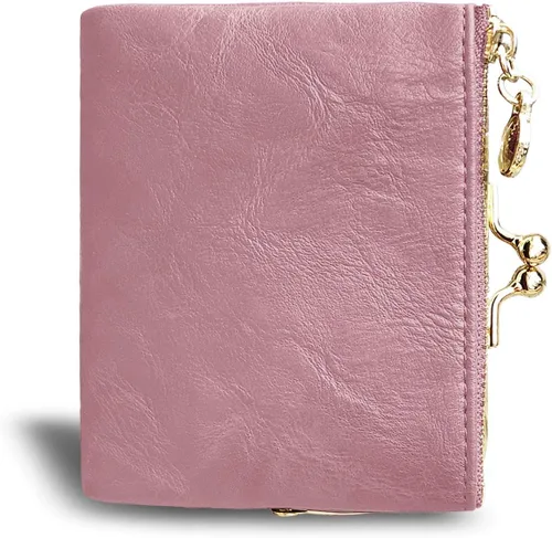 Vista 39 de AOXONEL Cartera para mujer, pequeña, Rfid, compacta, plegable, de piel, vintage, con cremallera y cierre de beso