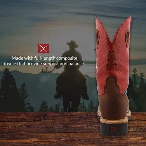 Vista 5 de Twisted X Puntera compuesta impermeable Lite Western Work Boot para hombre - Mlccw01, Latigo envejecido/Rojo