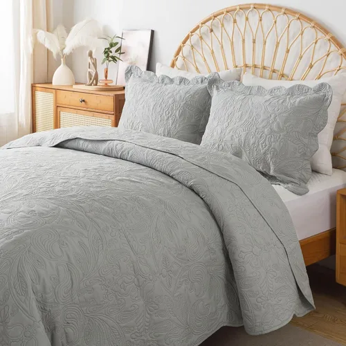 Vista 53 de HoneiLife Juego de ropa de cama tamaño Queen, juego de edredón de microfibra para cama Queen, colchas ligeras de 3 piezas, edredones reversibles