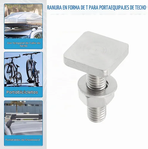 Vista 3 de Perno de ranura en forma de T M8 con arandela de tuercas en forma de T, accesorios de acero inoxidable (paquete de 6)