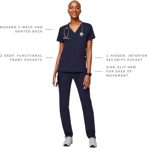 Vista 2 de FIGS Casma Scrub Tops para mujer ajuste clásico 3 bolsillos elástico en cuatro direcciones antiarrugas para mujer