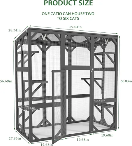 Vista 7 de Ball & Cast Catio - Casa de madera para gatos de 59 pulgadas con anti-UV e impermeable, plataformas y cajas de descanso para interiores, gris oscuro