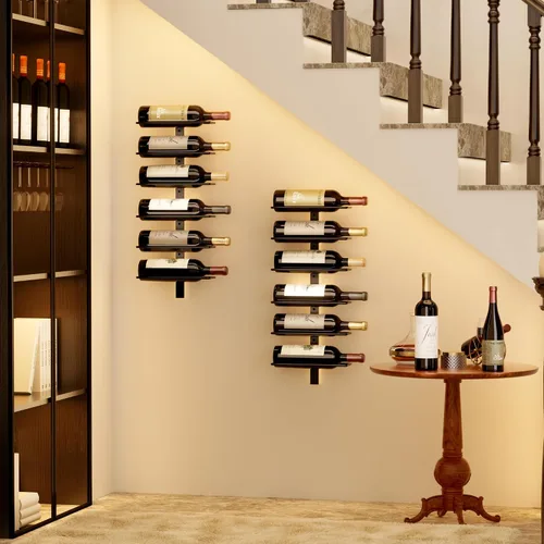 Vista 7 de Estante de vino montado en la pared, estantes de vino de pared de 12 Negro-12 Botellas