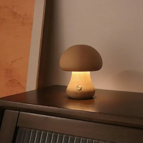 Vista 2 de Lámpara de madera USB con forma de hongo, luz nocturna multicolor, iluminación ambiental, luces de noche, lámparas de mesa para dormitorio, sala