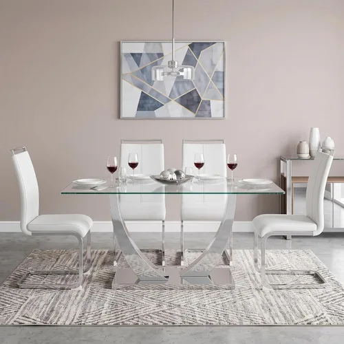 Vista 41 de Juego de mesa de comedor de 63 pulgadas para 4, juego de mesa de comedor dorado moderno para 4, juego de mesa de cocina de mármol sintético
