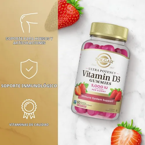 Vista 3 de Solgar Gomitas de vitamina D3 para adultos, 60 gomitas vegetarianas y sin 5,000 UI, apoyo del sistema inmunológico de vitamina ultra potencia
