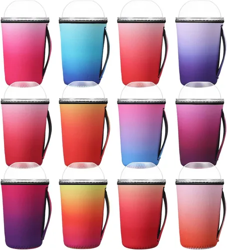 Vista 10 de Boao 12 fundas para vaso de neopreno reutilizables con asa, funda aislada para taza para café helado, bebida fría, anticondensación, sin sudor