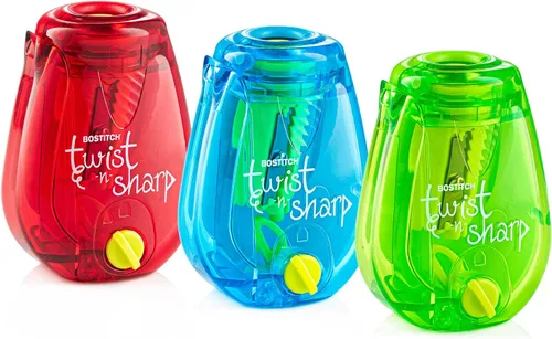 Vista 13 de Bostitch Office Twist-n-Sharp Sacapuntas de Lápices, para Niños y Lápices de Colores, Colores Surtidos (PS1-BLUE-2PK)