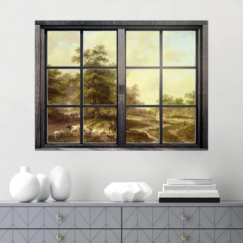 Vista 25 de SIGNWIN Adhesivo mural removible para pared, atardecer cielo naranja, otoño, bosque, árbol, paisaje, naturaleza, arte fino, rústico, paisaje