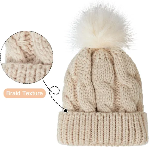 Vista 3 de YSense Wear 2 Pack Toddler Kids Winter Warm Fleece Lined Beanie Hats for Boys and Girls Crochet Hairball Knit Cap 1-6 Years