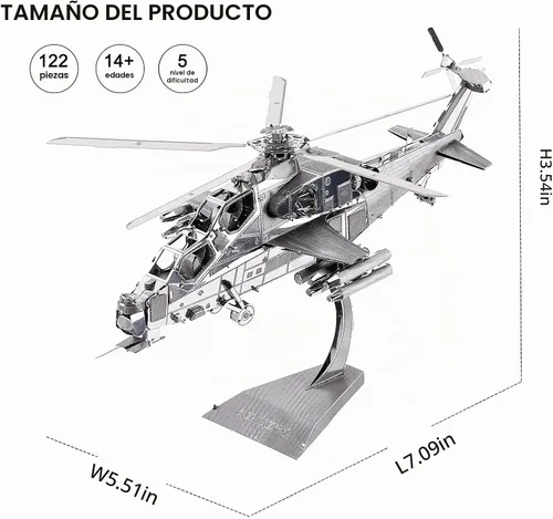 Vista 5 de Piececool Rompecabezas de metal 3D modelo militar, 10 modelos de helicópteros de avión para construir para adolescentes, hombres, aficiones