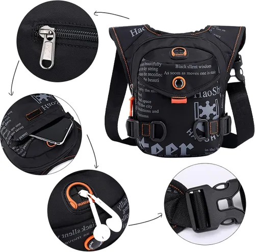 Vista 5 de GFun Riñonera de cintura impermeable para mensajero, bolsa táctica militar, muslo, cadera, para exteriores, con agujero para auriculares, viajes