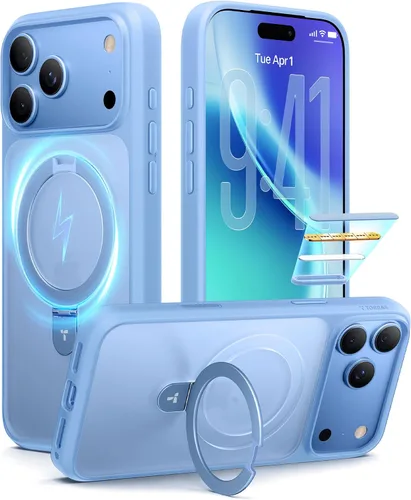Vista 31 de TORRAS Funda magnética Ostand para iPhone 15 Pro Max, probada en caídas de grado militar, compatible con MagSafe, soporte plegable integrado, parte