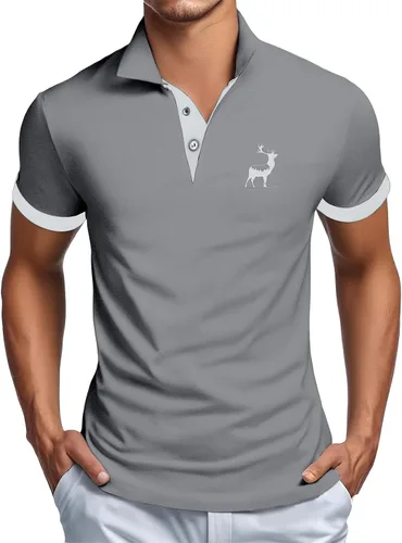 Vista 6 de Polo gráfico para hombre, casual, cuello de negocios, camiseta de otoño, manga corta, talla grande, clásica, básica, camiseta de golf