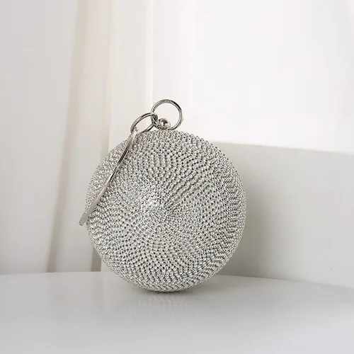Vista 5 de CORIOS Bolso de mano redondo de cristal para mujer, bolso de noche con diamantes de imitación, lentejuelas brillantes, bolso de hombro