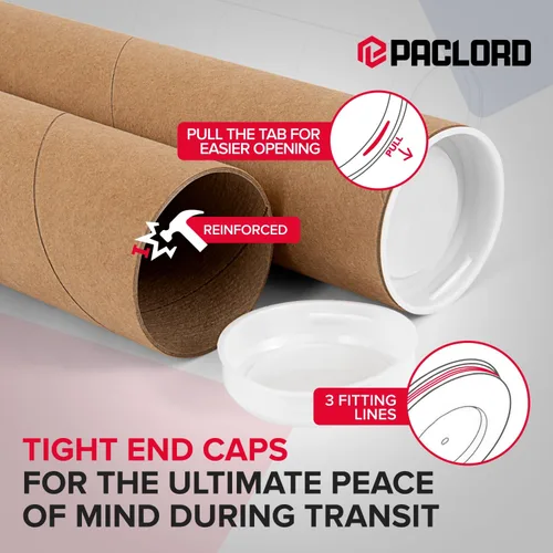 Vista 6 de Tubo de cartón reforzado de 2 x 18 pulgadas, paquete de 4 tubos con 8 tapas, seguro aprobado por USPS, ideal para envío y almacenamiento
