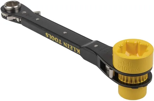 Vista 7 de KLEIN TOOLS KT155HD Llave de trinquete 6 en 1 de Lineman's de alta resistencia con diseño de perno y enchufe amarillo brillante