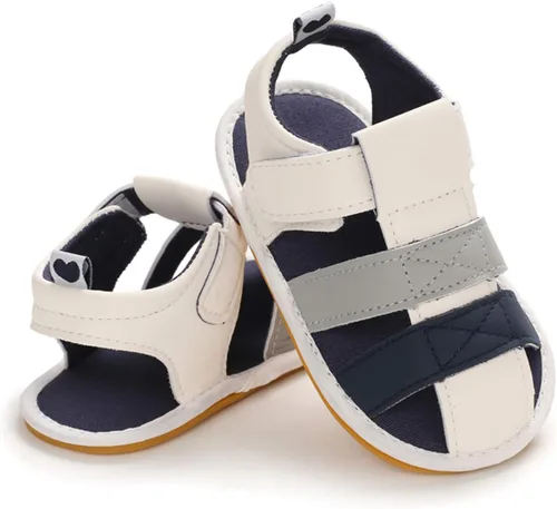 Vista 4 de COSANKIM Sandalias de verano para bebés, niños y niñas, antideslizantes, suela suave, zapatos de cuna para primeros pasos (0-18 meses)