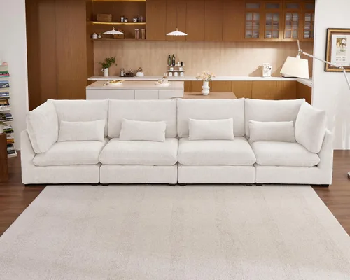 Vista 58 de Sofá Modular de Tamaño Grande, Sofá Seccional de Chenilla Cloud Extra Profundo con Chaise Otomana, Sofá Cama de Chenilla Esponjosa de 5 Asientos