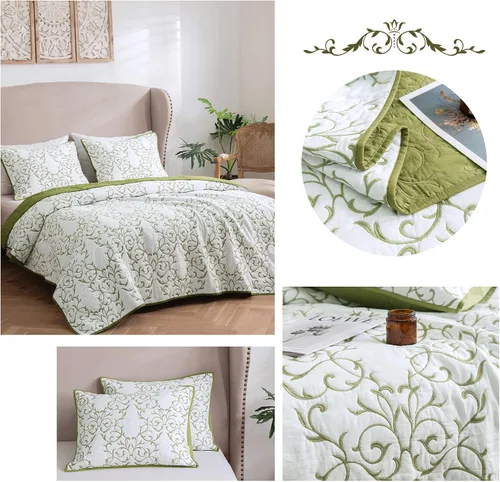 Vista 38 de Mixinni - Juego de colcha reversible de 2 piezas, tamaño individual, color beige, con patrón bordado elegante, juego de edredón y funda de almohada