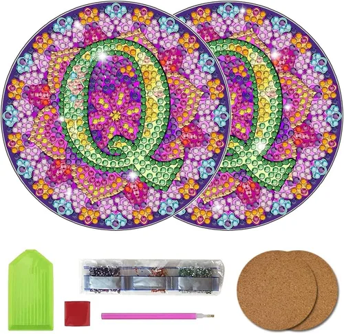 Vista 7 de Bysincy Juego de 2 posavasos de pintura de diamantes de 26 letras A-Z, 5D, arte de diamante, mosaico, alfabeto, kit por número para adultos y niños