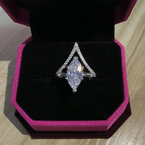 Vista 3 de Anillo de plata 925 con circonita cúbica de corte marquesa perfecto de 2.0 quilates, circonita cúbica AAA, anillo de compromiso y boda para mujer
