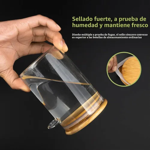 Vista 4 de Recipientes herméticos de almacenamiento de alimentos, frasco de vidrio con cuchara de madera y tapas, frascos de 20 oz para servir sal de baño