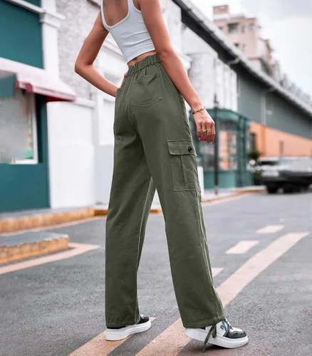 Vista 3 de ZMPSIISA Pantalones cargo de cintura alta para mujer, pantalones casuales de pierna ancha, 6 bolsillos, pantalones militares de combate