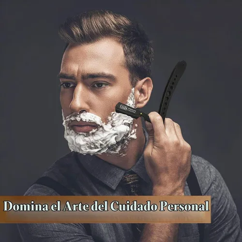 Vista 4 de Facón Navajas rectas para hombres - Kit de navaja de barbero profesional de borde recto con 100 cuchillas, afeitadora clásica de acero inoxidable El