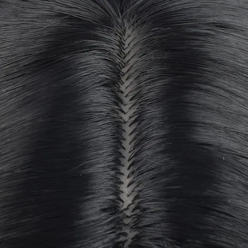Vista 8 de Pelucas de cabello negro corto y lacio negro para mujer, peluca de cosplay con parte lateral, resistente al calor, pelucas sintéticas de aspecto