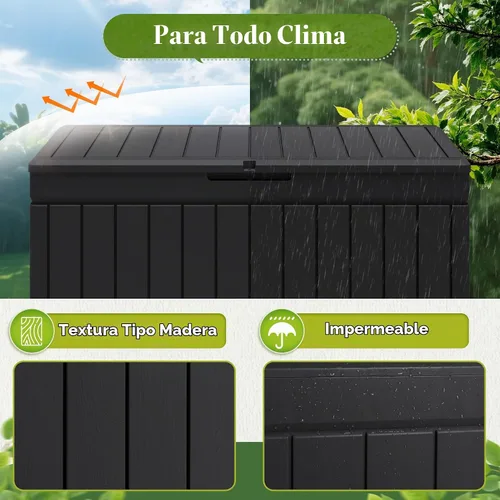 Vista 7 de Flamaker Caja de Almacenamiento al Aire Libre de 80 Galones de Resina Impermeable Caja de Cubierta Caja de Entrega con Textura de Madera Contenedor