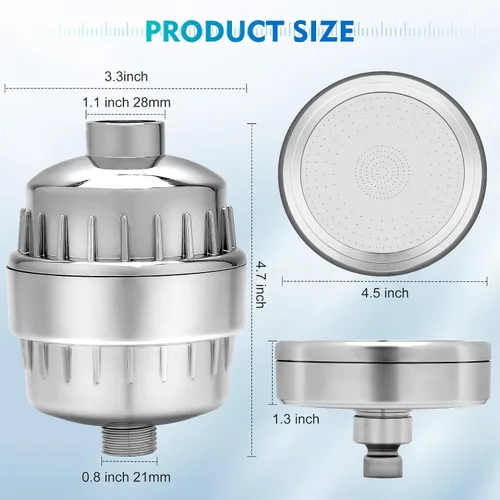 Vista 4 de Juego de cabezal de ducha filtrado, 5 filtros de ducha reemplazables de 20+3 etapas para agua dura con vitamina C y E para una piel y cabello