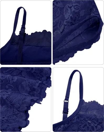 Vista 5 de 4 piezas de encaje elástico para mujer, media camisola de encaje transpirable para mujeres y niñas