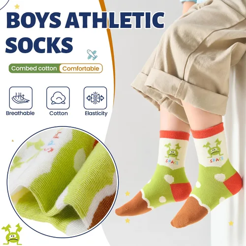 Vista 4 de Eocom Calcetines para bebés y niños pequeños, divertidos calcetines de algodón transpirable para regalo, 10 pares