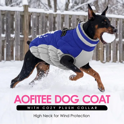 Vista 2 de AOFITEE Abrigo para perro, chaquetas cálidas para perros pequeños, abrigo de invierno para perros con arnés integrado, chaqueta de invierno