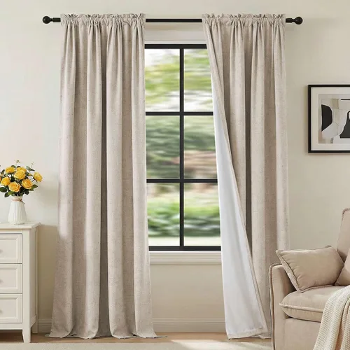 Vista 35 de H.VERSAILTEX Cortinas 100% opacas con aspecto de lino para dormitorio, bloqueo de luz completa, bolsillo para barra, cortinas de ventana gruesas