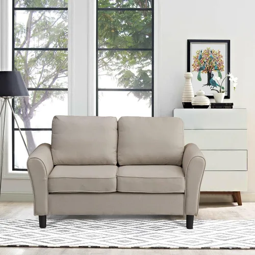 Vista 2 de INSTORY Sofá biplaza de lino moderno sofá cómodo para sala de estar, oficina, dormitorio, color beige