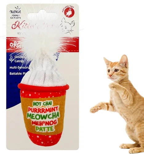 Vista 9 de Huxley & Kent Juguete de peluche para gatos, juguete interactivo de hierba gatera para gatos y gatitos, suave con arrugas y hierba gatera, divertido