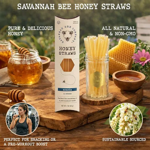 Vista 4 de Savannah Bee Company Honey Straws - Pajitas de Miel de Acacia Pura y Totalmente Natural Hechas en EE.UU. - Aperitivos Saludables para Niños