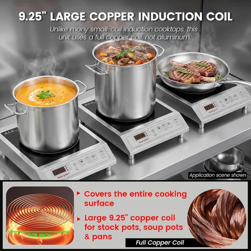 Vista 6 de Quemador de inducción comercial de 3500 W, encimera de 208-240 V 9.25-inch copper coil, non-pulse low-heat control, 18H timer for induction hot