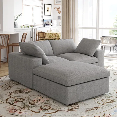 Vista 14 de Sofá modular Cloud de 79 pulgadas, sofá biplaza modular convertible con otomana de almacenamiento, sofá de tela de lino y algodón para sala