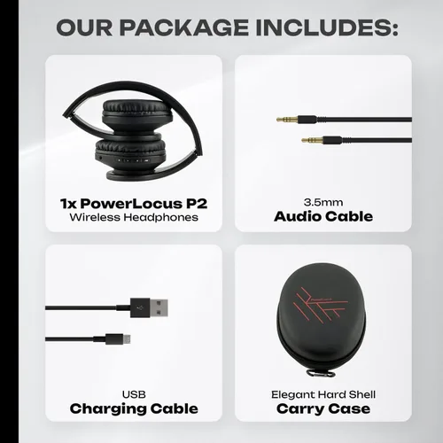 Vista 8 de PowerLocus - Audífonos Bluetooth sobre las orejas, auriculares inalámbricos plegables estéreo con cable y sin cable con micrófono incorporado, Micro