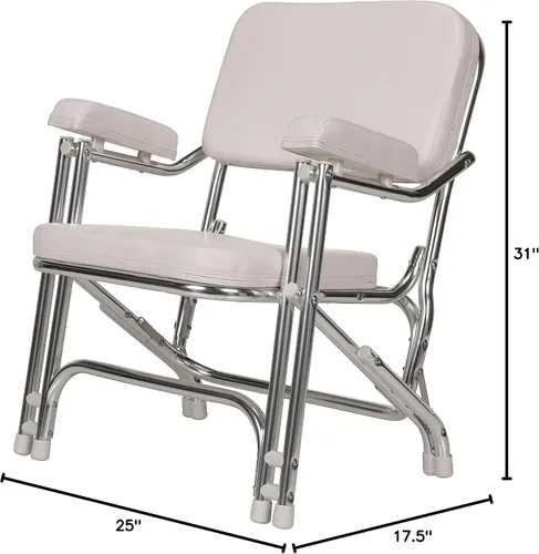 Vista 7 de Seachoice Silla de cubierta plegable, blanco, vinilo marino, se pliega para un fácil almacenamiento